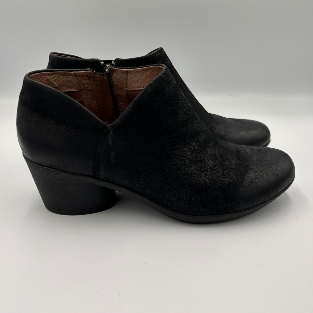 Dansko Maria Black‎ Leather Ankle Boots Side Zip Block Heel Booties Womens 37